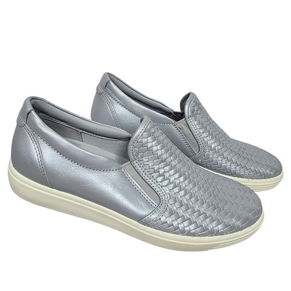 Ecco Women's Soft 7 Woven Slip On Shoes Size 7 Silver Metallic - Picture 1 of 8